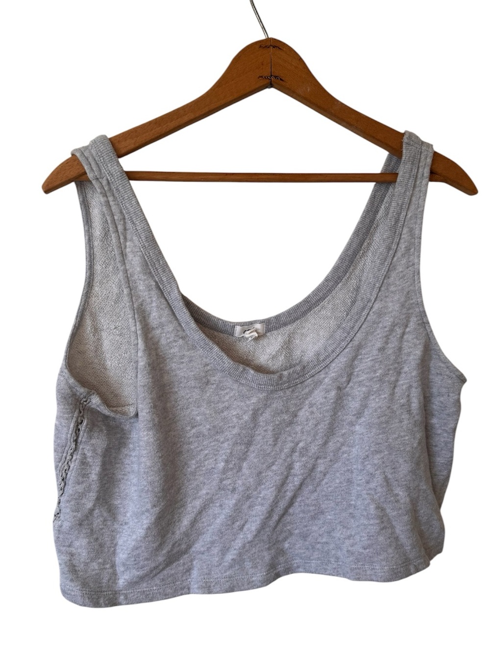 Aerie Gray Cropped Tank Top M Scoop Neck Lace Side Detail Cotton